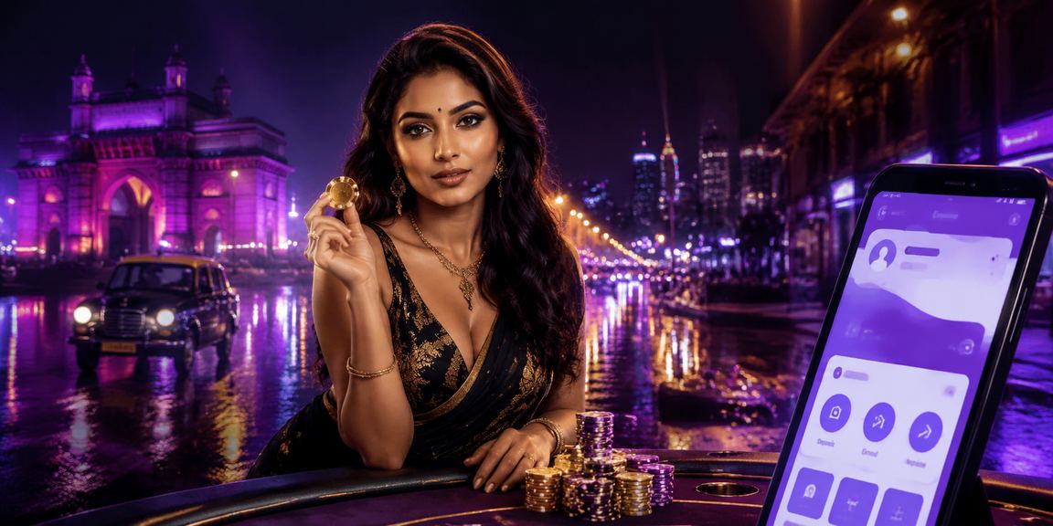 Neon-lit night with mobile payment in Mumbai